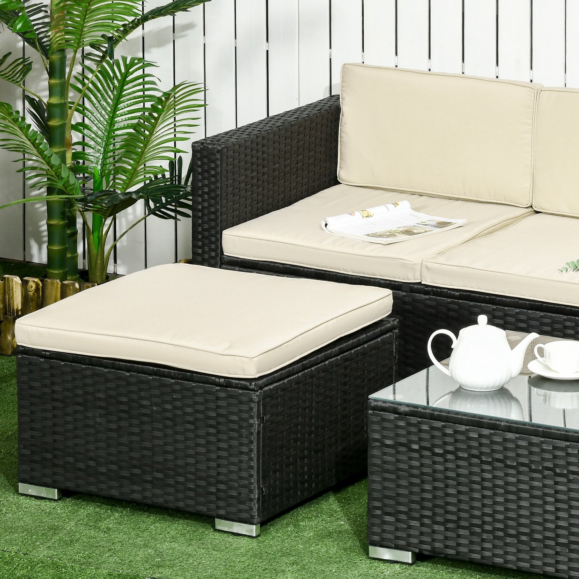 Outsunny Conjunto Muebles De Ratán Jardín Sofá De 3 Plazas Mesa Y Reposapiés_4