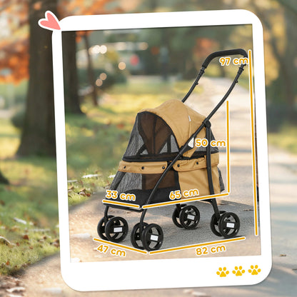 Pawhut Carrito Para Perros Plegable Con Ventanas De Malla Cojín Lavable Café_2