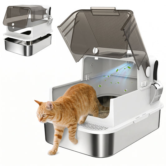 Pawhut Arenero Para Gatos De Acero Inoxidable Xxl Tapa Abatible Blanco_0