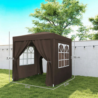 Outsunny Carpa Plegable 2x2m Exterior Con 4 Paredes Y Bolsa De Transporte Marrón_2