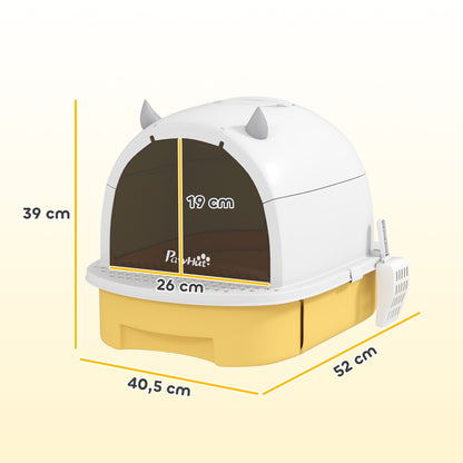 Pawhut Arenero Para Gatos Cubierto Con Bandeja Pala Y Asa Amarillo Y Blanco_2