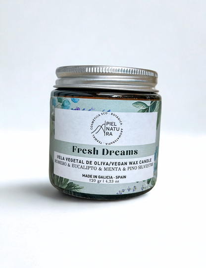 Vela Aromática Natural Con Aceites Esenciales Menta Y Eucalipto Fresh Dreams, Piel Natura 120 G_0