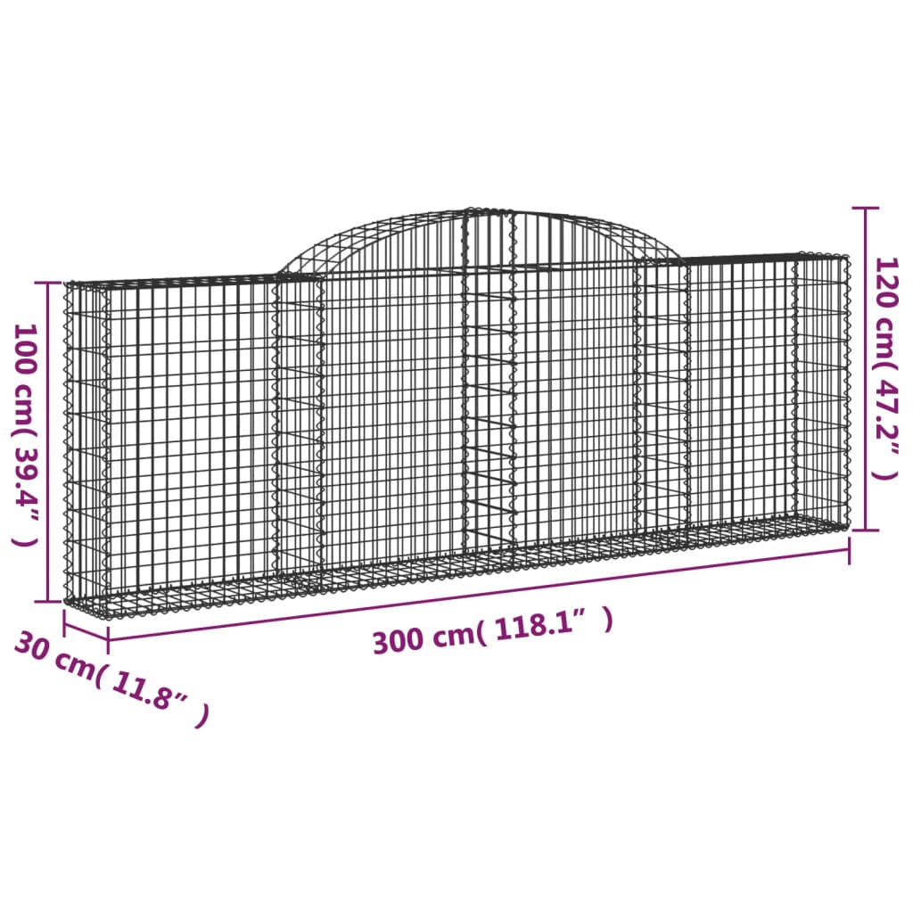 Cestas De Gaviones 2 Uds Forma De Arco Hierro 300x30x100/120 Cm_5