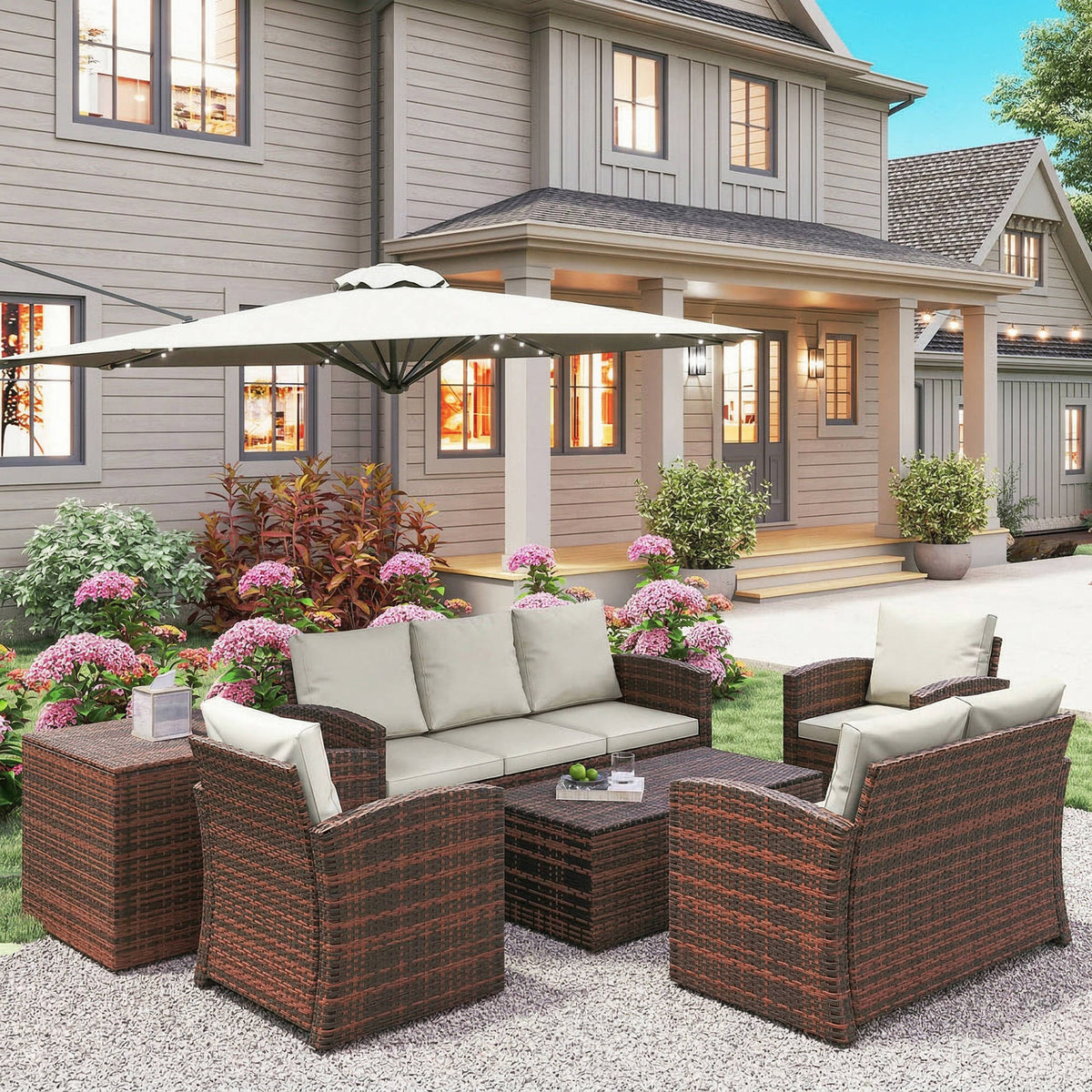 Conjunto De Jardín Outsunny Ratán Pe, Metal Beige 183x72x77 Cm_3