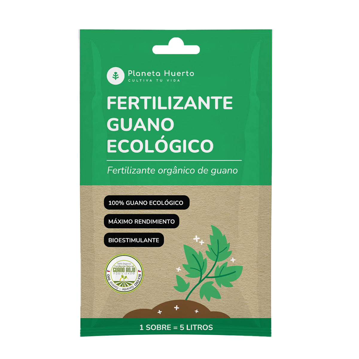 Fertilizante Guano eco Planeta Huerto Sobre para 5 L