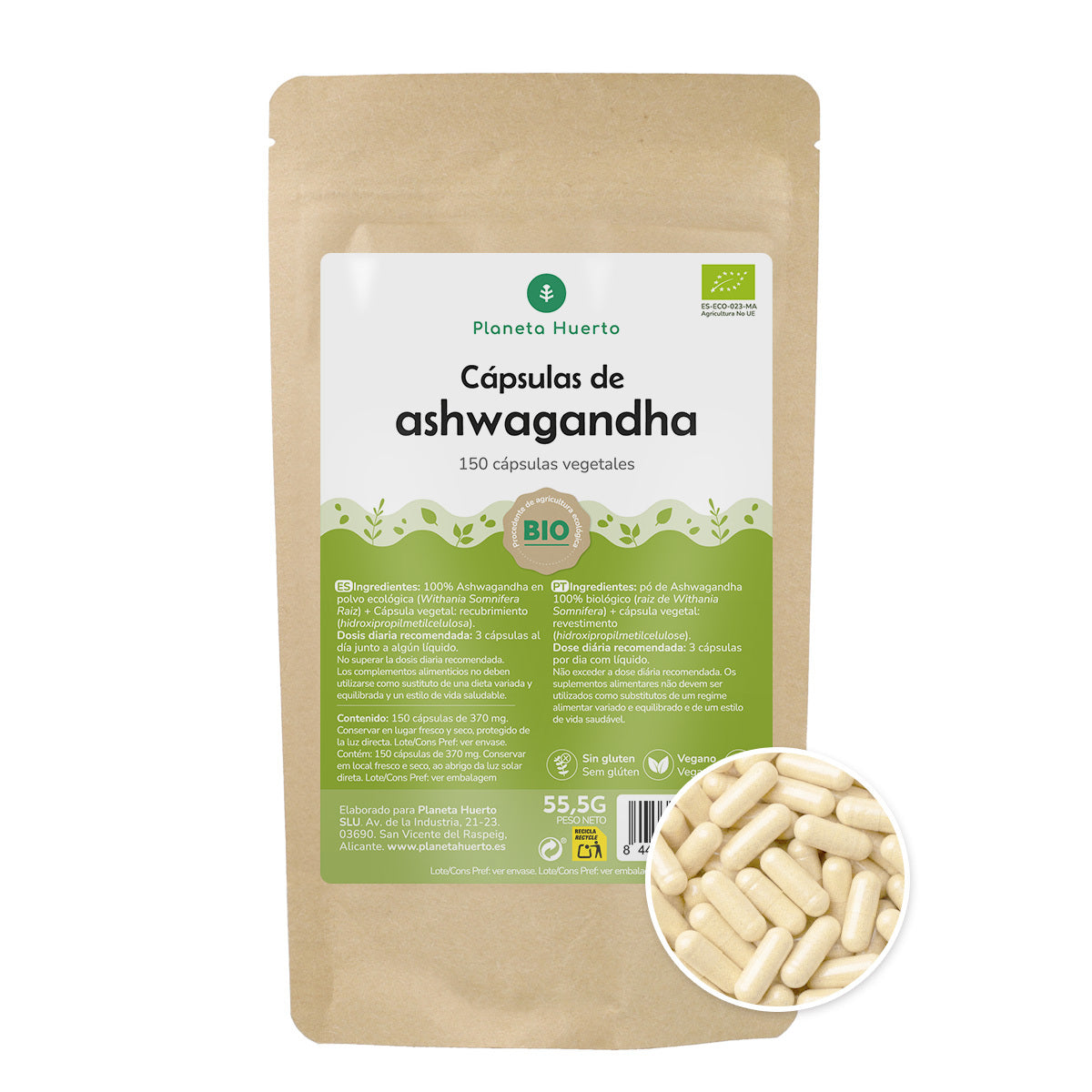Ashwagandha BIO Planeta Huerto 150 cápsulas