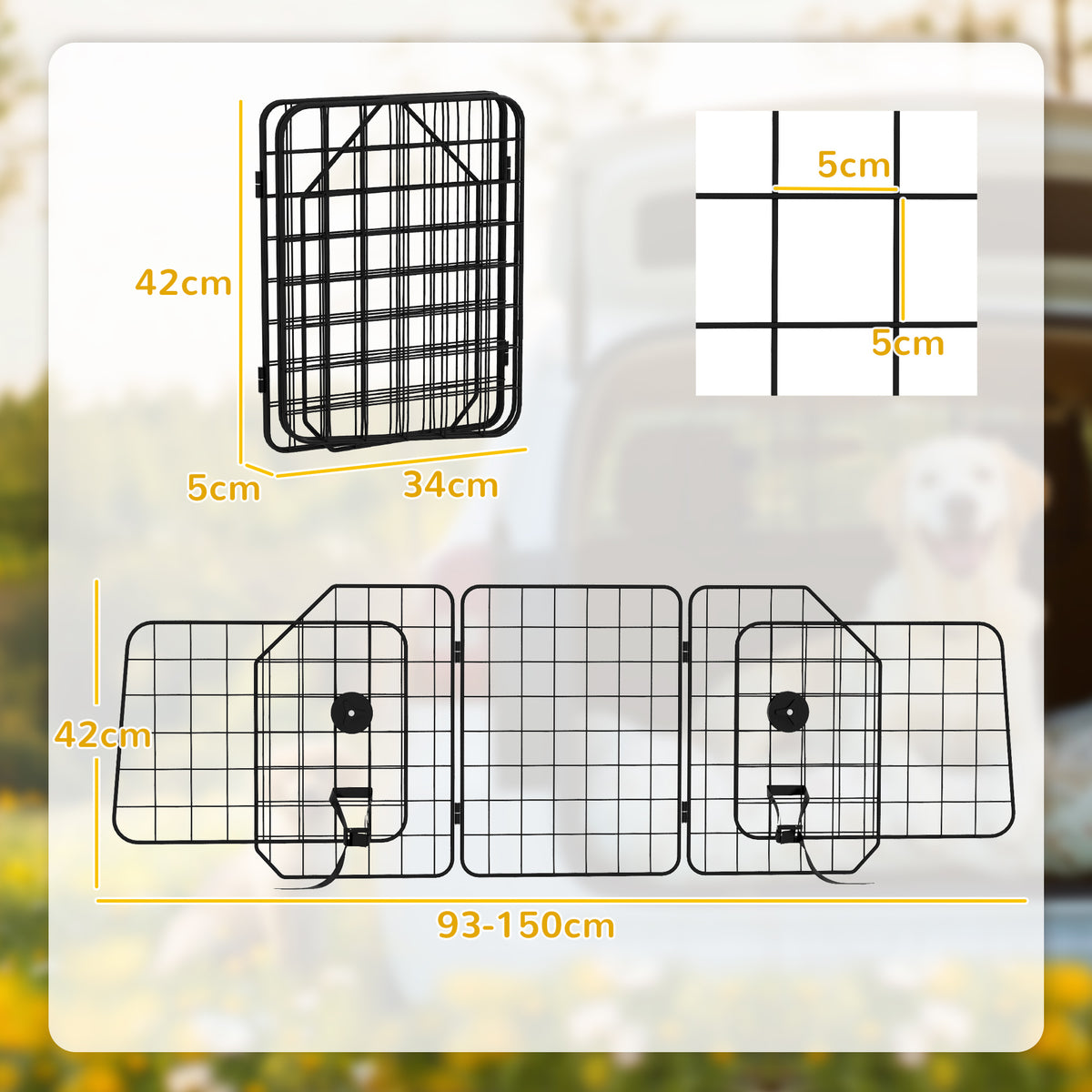 Pawhut Barrera Protectora De Coche Para Perros Con Anchura Ajustable Negro_2