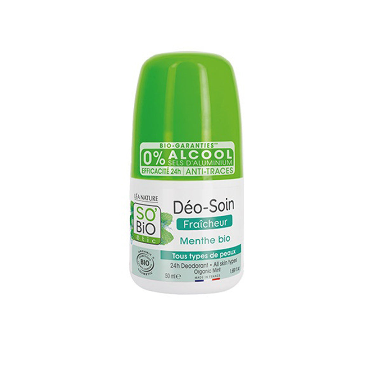 Desodorante roll-on 24h frescor menta bio Sobio 50 ml
