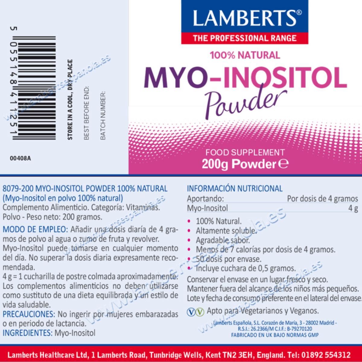 Pack de 2 MYO Inositol en polvo  Lamberts 200 g