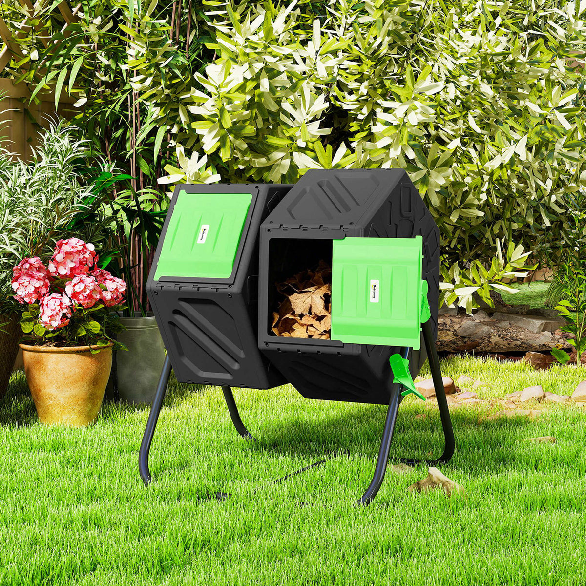 Compostador Outsunny Pp, Acero Negro 67x60x77 Cm_1