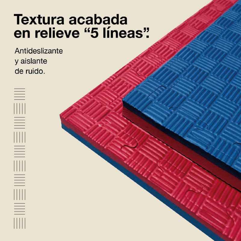 Jowy Tatami Puzzle 2,5cm 100x100cm, Pack 4 Unidades – Superficie 5 Líneas Rojo/azul_3