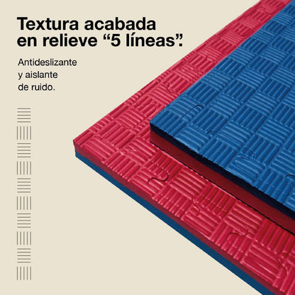 Jowy Tatami Puzzle 2,5cm 100x100cm, Pack 4 Unidades – Superficie 5 Líneas Rojo/azul_3