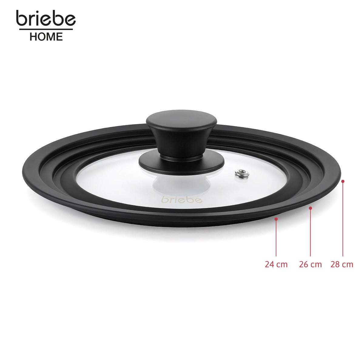 Briebe Totalid Tapa De Sartén Universal Con Borde De Silicona Y Cristal Templado, Multidiámetro 24-26-28 Cm_1