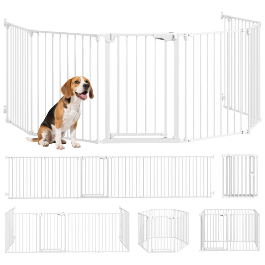 Pawhut Barrera Para Perros Plegable Puerta Con Cierre Doble Blanco_0