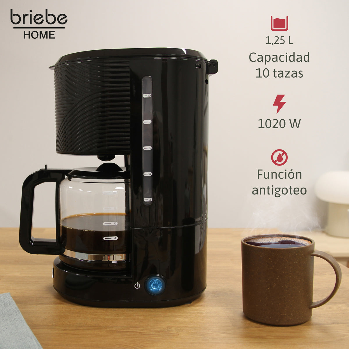 Briebe Elegance Set Cafetera Goteo 10 Tazas Café Filtro Espumador Leche Eléctrico Espuma Fría/caliente, Skt1188blk,negro_1