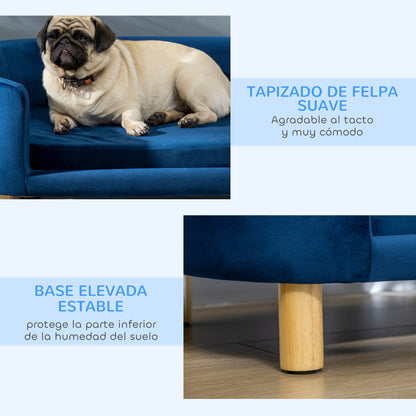 Pawhut Sofá Para Perros Pequeños Con Patas De Madera 86x55x33 Cm Azul_5