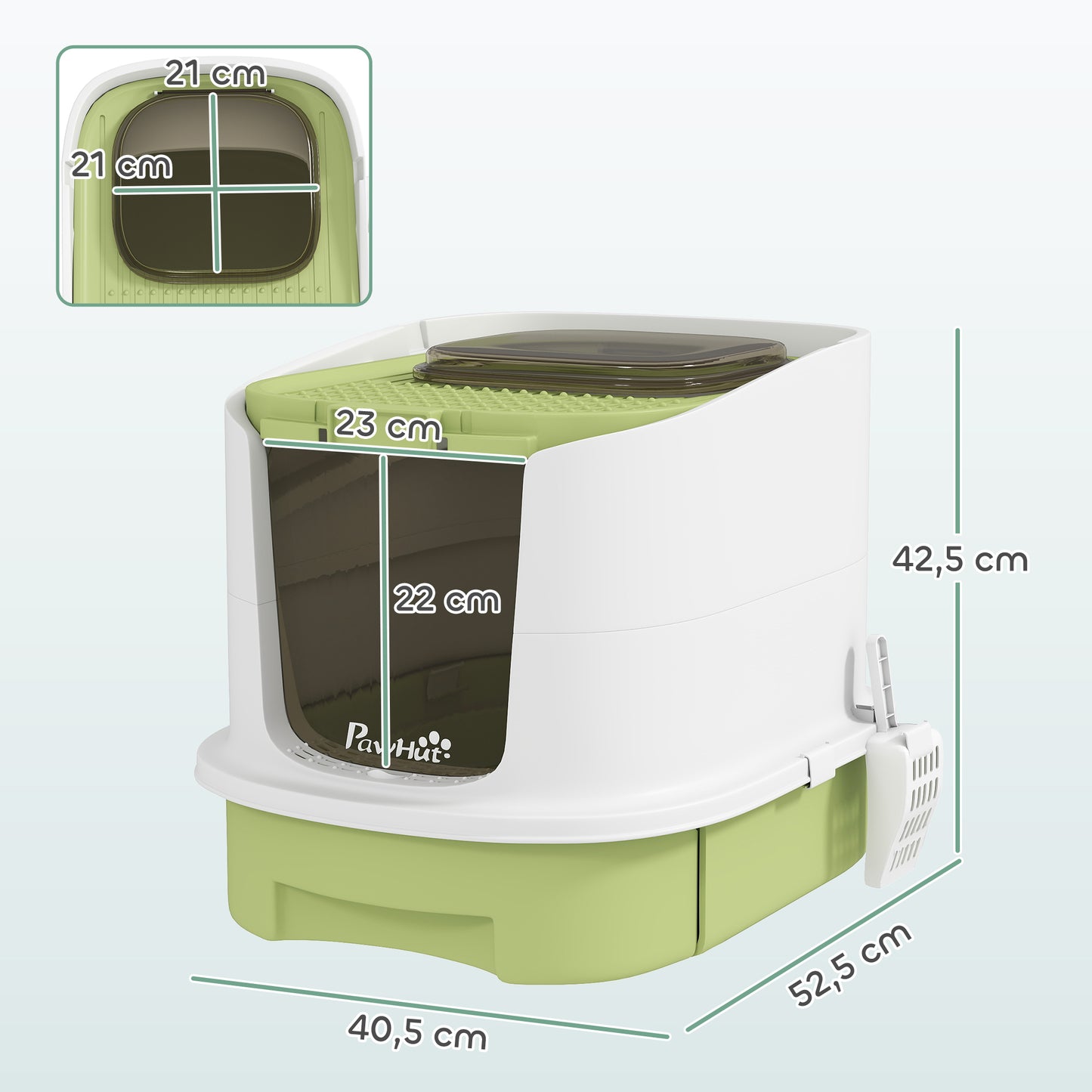 Pawhut Arenero Para Gatos Cubierto Con Bandeja Extraíble Y Pala Blanco Y Verde_2
