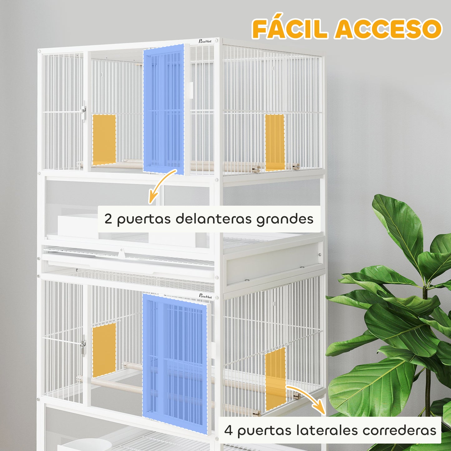 Pawhut Jaula Para Pájaros De 2 Niveles Con Ruedas Paneles Acrílicos Blanco_5