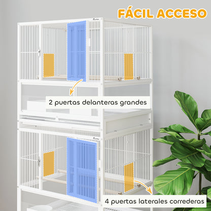 Pawhut Jaula Para Pájaros De 2 Niveles Con Ruedas Paneles Acrílicos Blanco_5