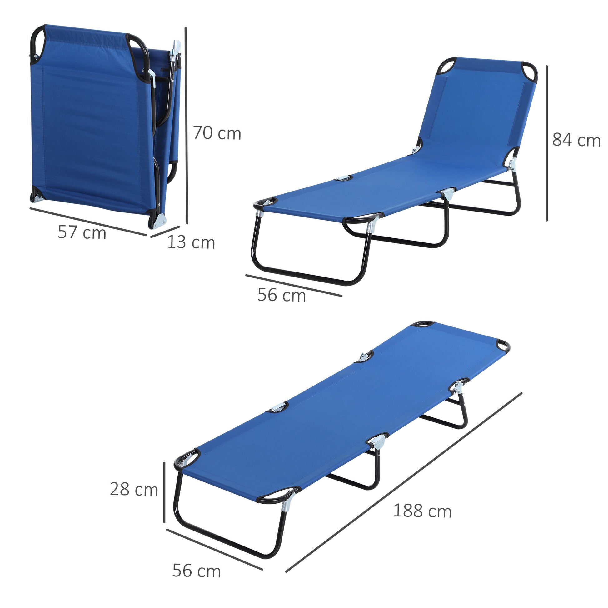 Outsunny Tumbona Plegable Reclinable Ajustable De 5 Posiciones 188x56x28cm Azul_2