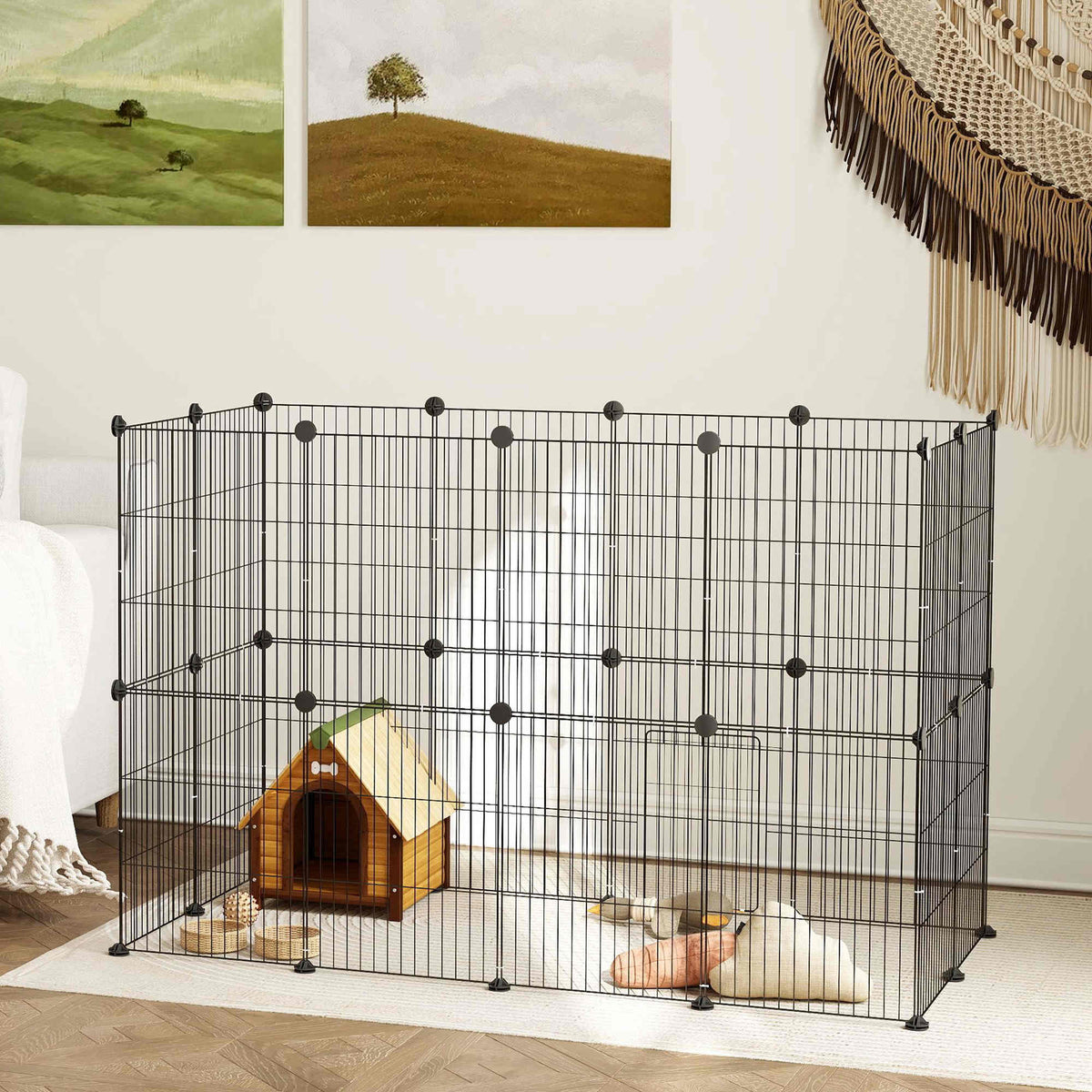 Pawhut Jaula Para Animales Pequeños Forma Personalizable 120x60x80 Cm Negro_3