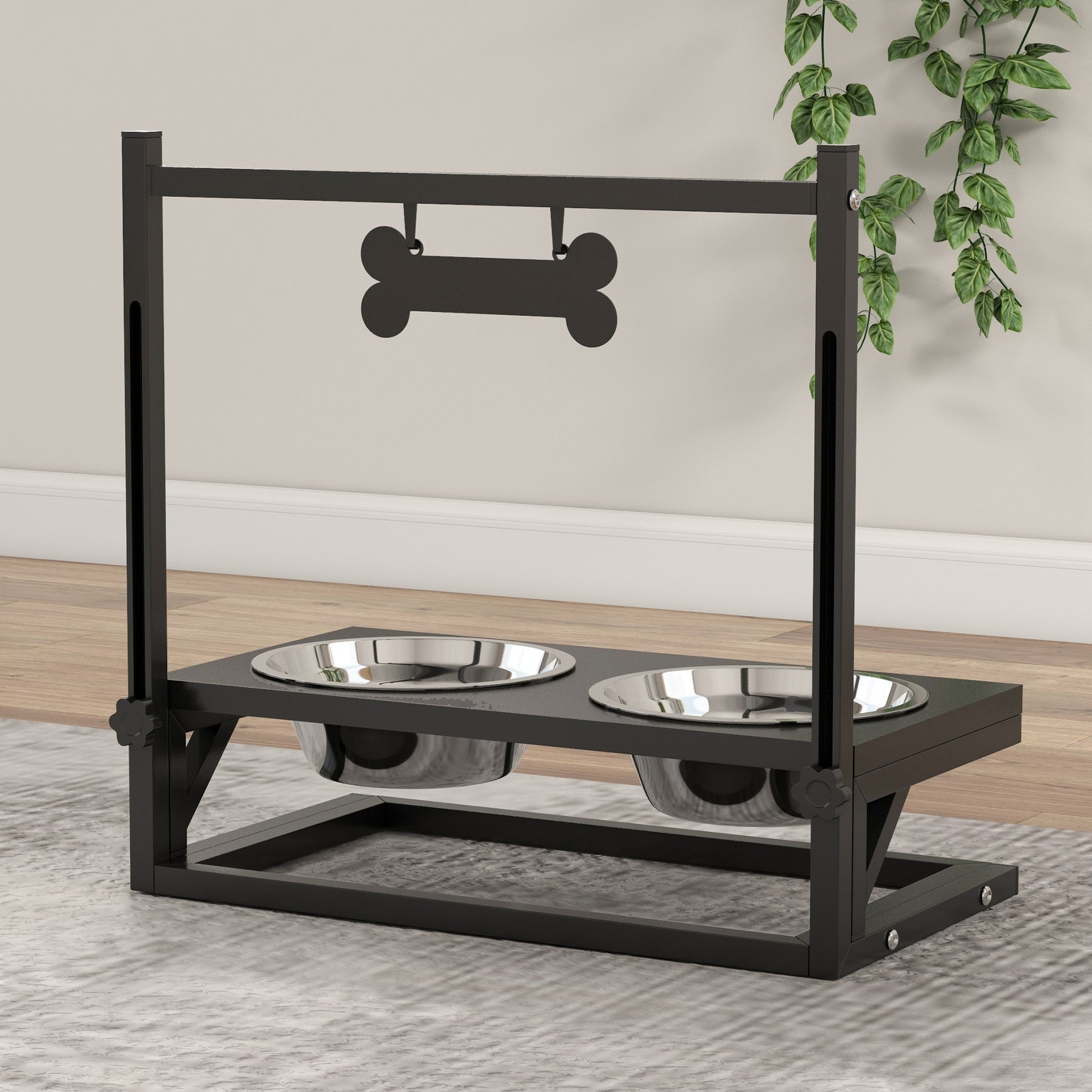Pawhut Comedero Elevado Para Perros Con 2 Tazones 40,5x22x39 Cm Negro_3