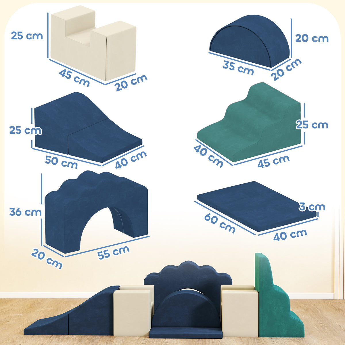 Bloques De Espuma Aiyaplay Terciopelo, Espuma Pu 30d Azul 50x40x25 Cm_2