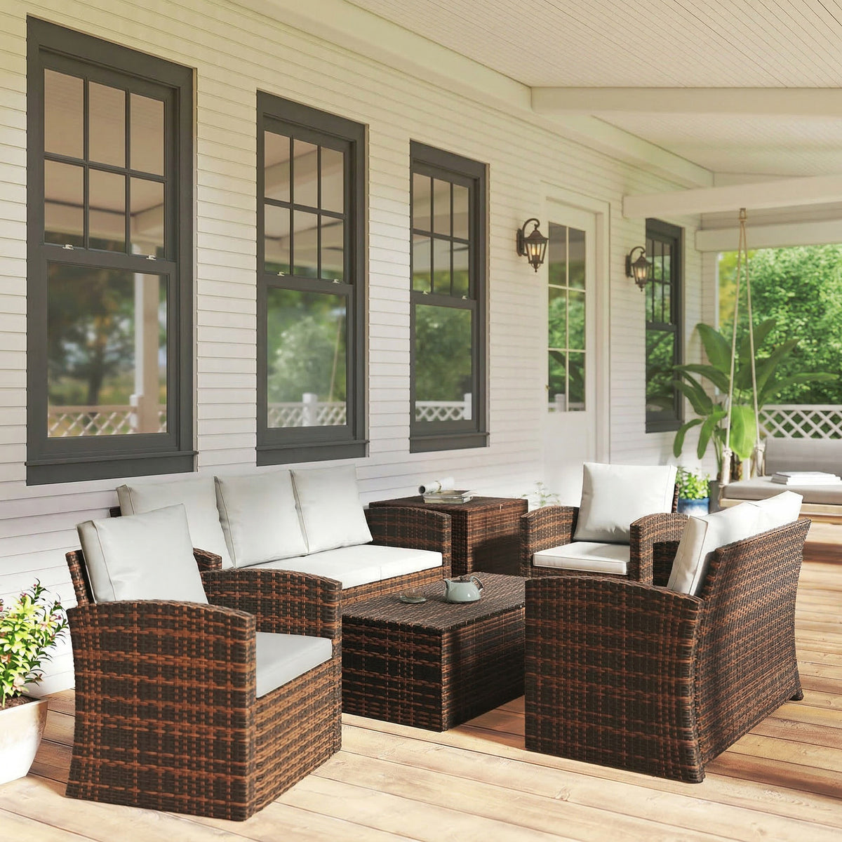 Conjunto De Jardín Outsunny Ratán Pe, Metal Beige 183x72x77 Cm_4