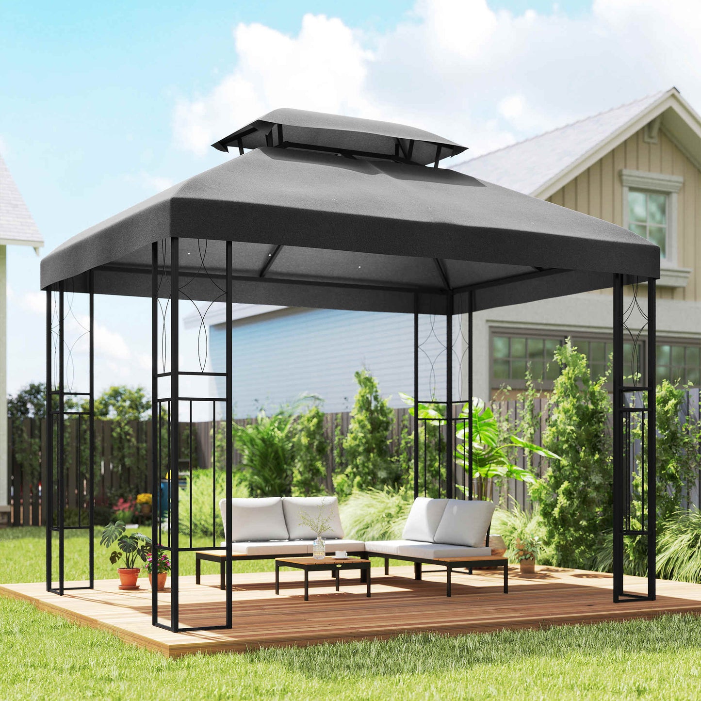 Outsunny Techo De Repuesto Para Cenador 4x3 M Techo Doble Anti-uv Gris Oscuro_1