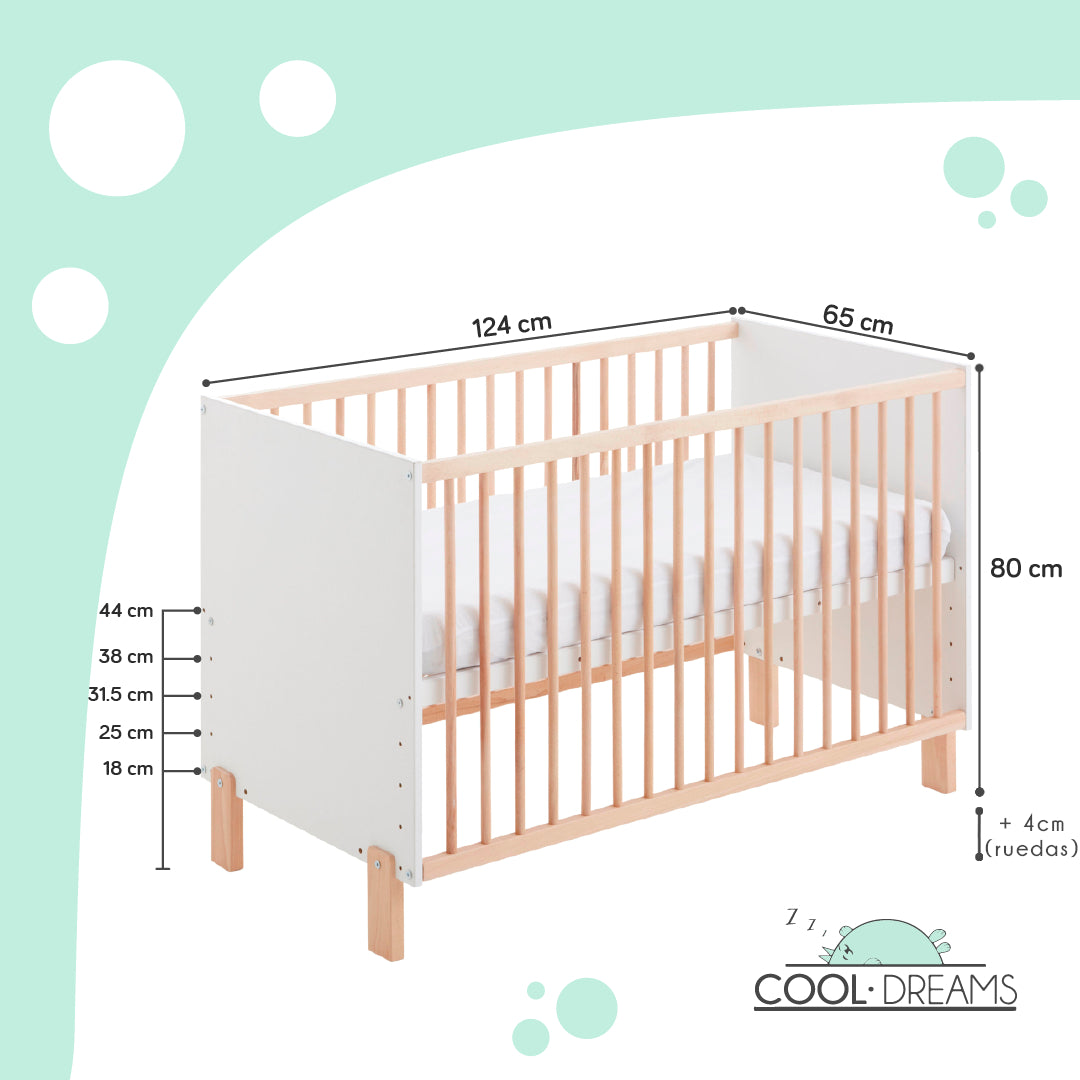Cuna Convertible En Cama Umami Estilo Nórdico Infantil, Con Ruedas, Kit Colecho Y Barandillas De Seguridad_2