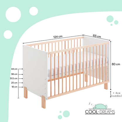 Cuna Convertible En Cama Umami Estilo Nórdico Infantil, Con Ruedas, Kit Colecho Y Barandillas De Seguridad_2