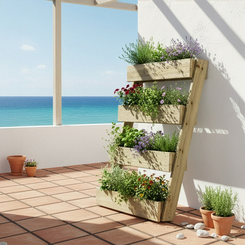 Jardinera Vertical Madera Tratada Exterior Stand Line Floor KD 4B Hortalia_1