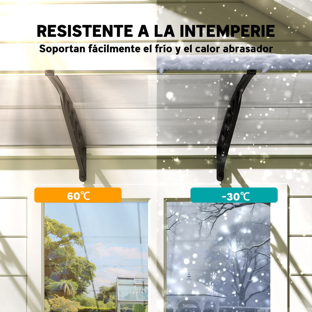 Tejadillo De Protección Para Puertas Outsunny 300x96x27cm Transparente_5