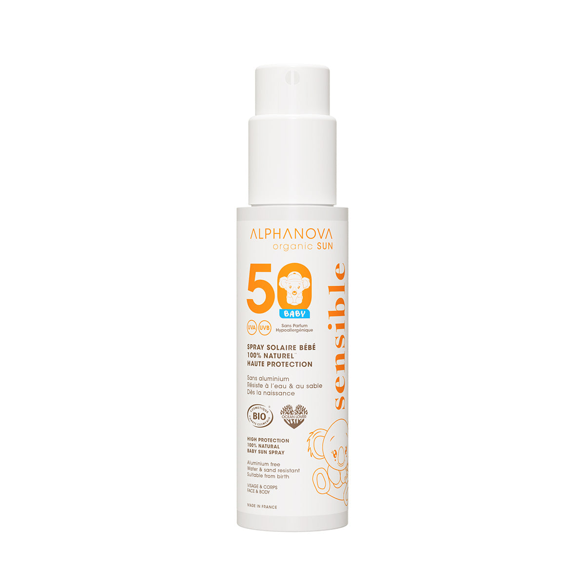 Protector Solar en Spray Bebé bio FPS50 Alphanova 100 ml