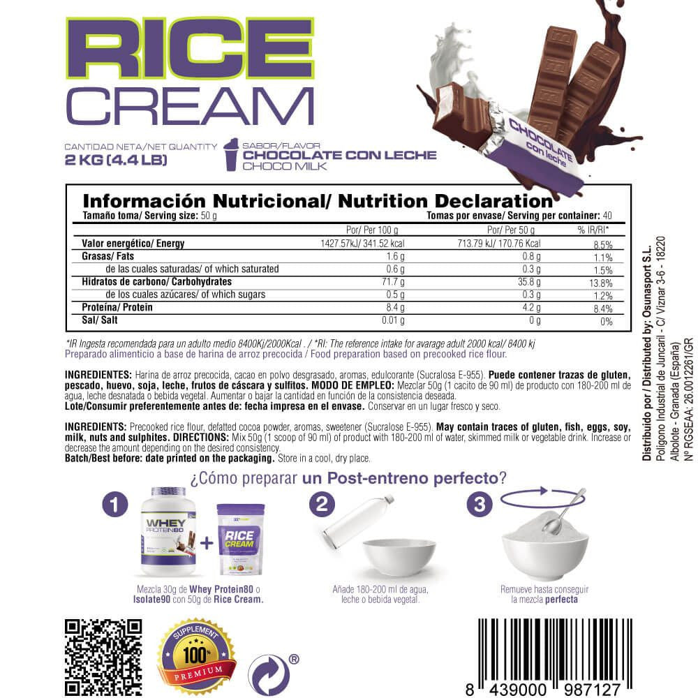 Rice Cream (crema De Arroz Pregelatinizada) - 2kg - Chocolate Con Leche - Fuente De Carbohidratos De Buen - Masmusculo_4
