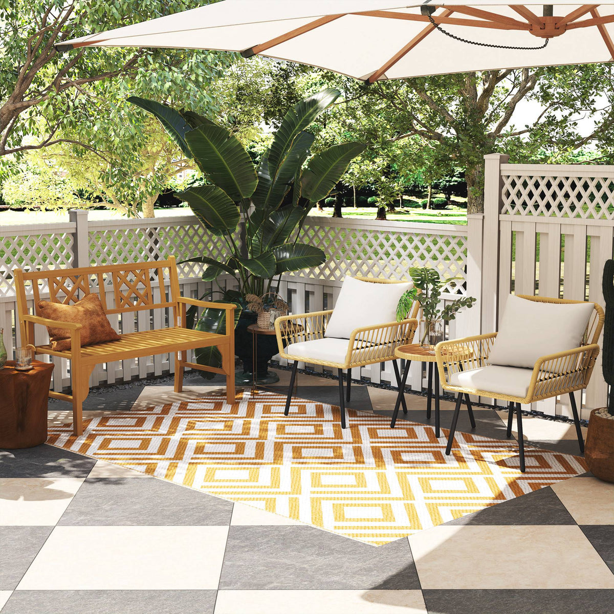 Outsunny Conjunto De Mesa Y Sillas De Jardín Exterior De Ratán Natural_3