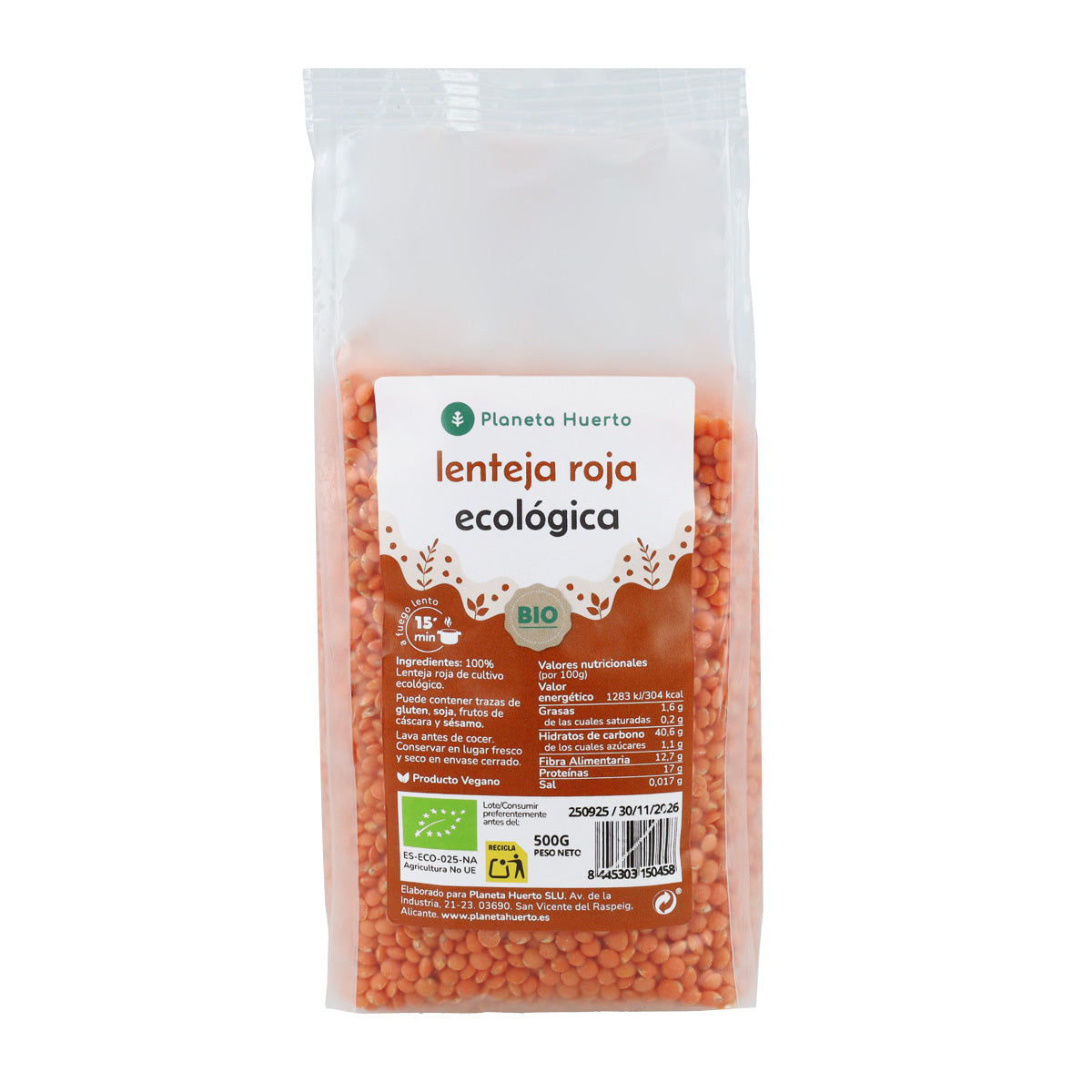 Lenteja Roja ECO Planeta Huerto 500 g