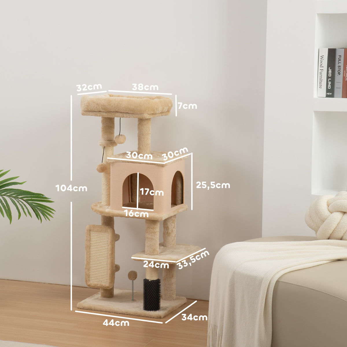 Pawhut Árbol Rascador Para Gatos Altura 104 Cm Con Almohadilla Para Rascar Beige_2