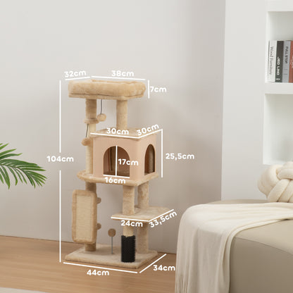 Pawhut Árbol Rascador Para Gatos Altura 104 Cm Con Almohadilla Para Rascar Beige_2