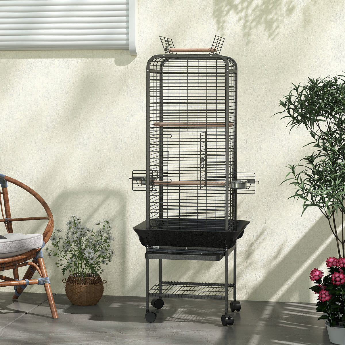 Pawhut Jaula Para Pájaros Con Ruedas Estante 62,5x62,5x146 Cm Gris Oscuro_4
