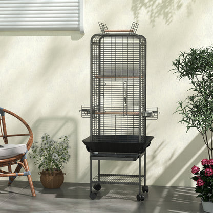 Pawhut Jaula Para Pájaros Con Ruedas Estante 62,5x62,5x146 Cm Gris Oscuro_4