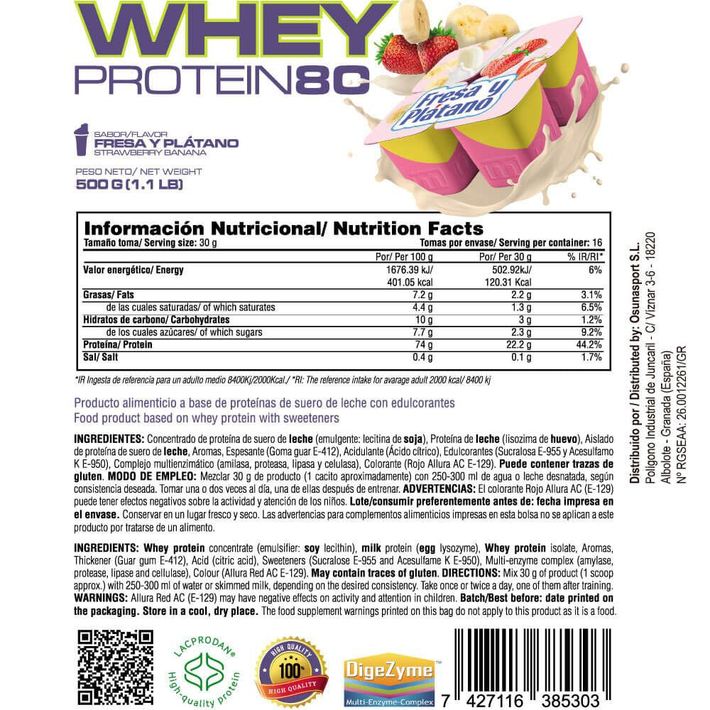 Whey Protein80 - 500g - Fresa Banana - Aumenta La Masa Muscular - Masmusculo_5