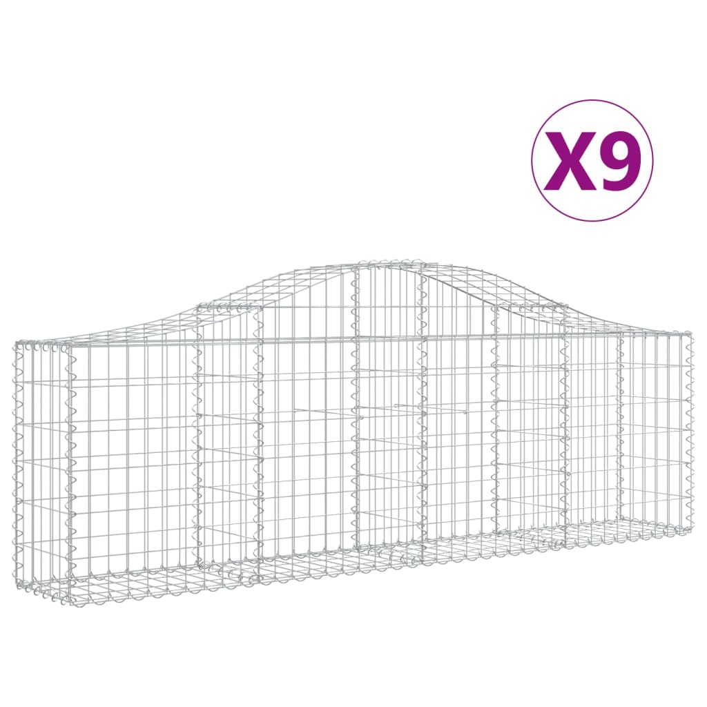 Cestas De Gaviones 9 Uds Forma De Arco Hierro 200x30x60/80 Cm_0
