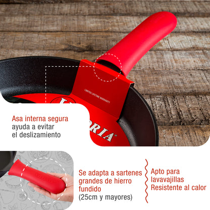 Victoria Funda Silicona Mango Protector Para Sartenes De Hierro Fundido Ø 25 - 30 Cm Resistente Al Calor, 35617, Rojo_4
