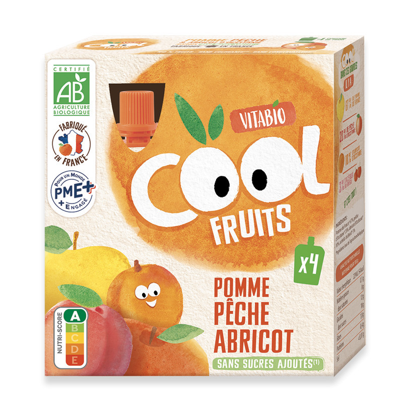 Pouch Manzana, Melocotón y Albaricoque Bio Cool Fruit Vitabio 4 uds 90 g