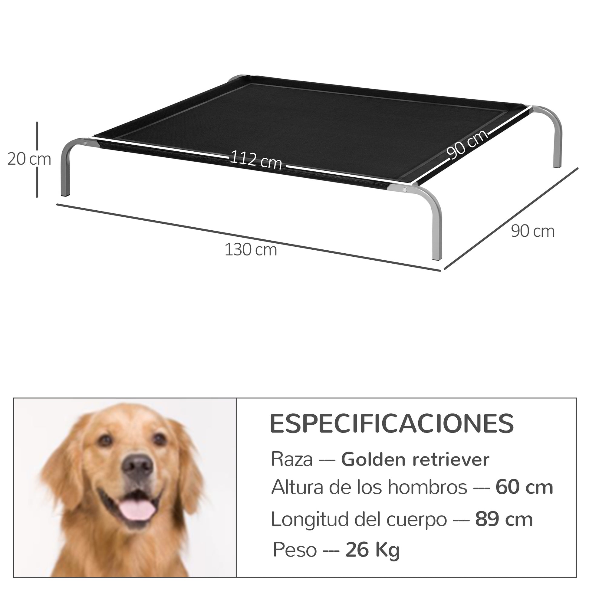 Pawhut Cama Elevada Perros Transpirable Para Interiores Y Exterior 130x90x20 Cm_2