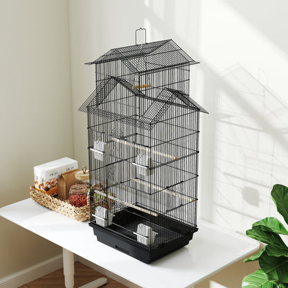 Pawhut Jaula Para Pájaros De Acero Con Comederos Perchas 50,5x41x104 Cm Negro_1