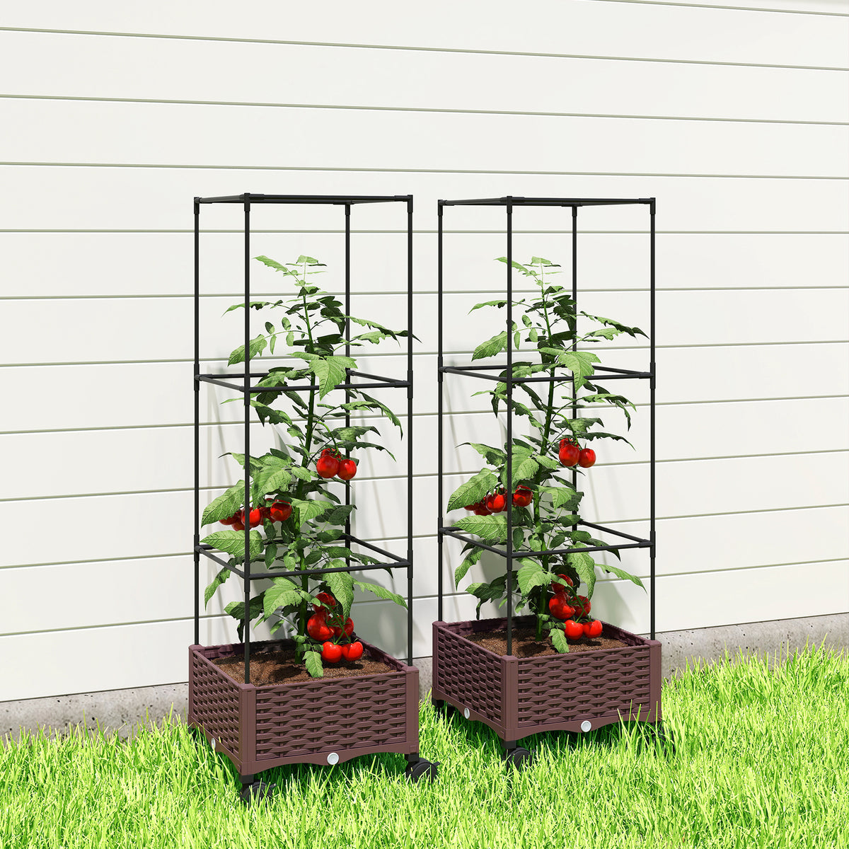 Jardinera Con Enrejado Outsunny Pp Marrón 40x40x165 Cm_4