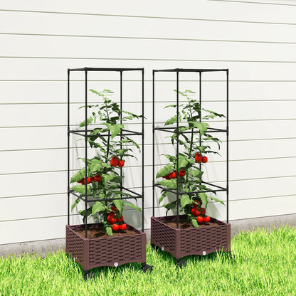 Jardinera Con Enrejado Outsunny Pp Marrón 40x40x165 Cm_4