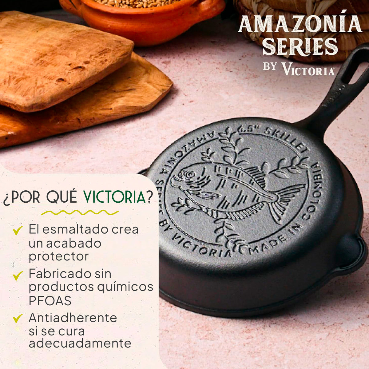 Victoria Sartén Hierro Fundido Esmaltado Amazonía Piraña Inducción 16,5cm_1